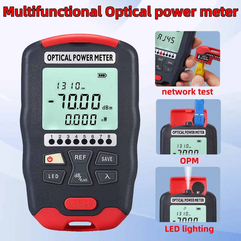 Mini Optical Power Meter(-70~+10dBm/-50~+26dBm OPM)With Network Test and LED Lighting AUA-D7/D5/DC7/DC5 Fiber Optic Cable Tester