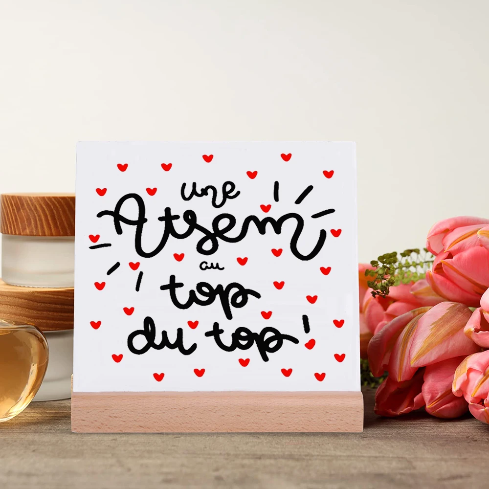 Une Atsem Au Top Du Top Printed Plaque Sign Gift Ceramics Posters Wooden Stand Tabletop Decor Graduation Gift for Atsem Teacher