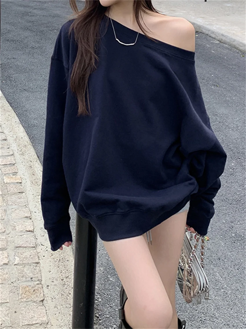 PLAMTEE New Minimalist Sweaters Women Chic Knitted 2025 Warm Skew Collar Pullovers Fashion Loose Warm Winter Casual Gentle Soft