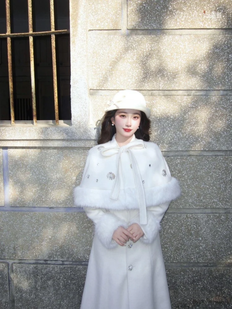 

Утепленное пальто с воротником-стойкой и вставками из плюша для женщин, осенне-зимнее, новое, во французском стиле, свободного кроя, теплое, с завышенной талией