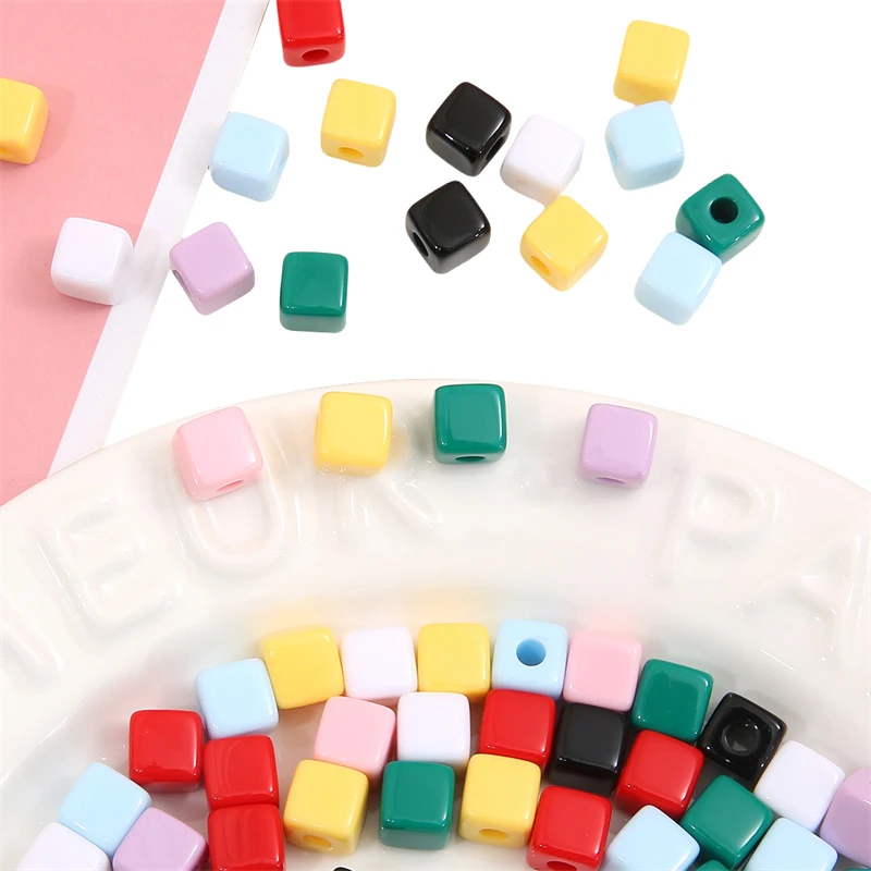 25pcs 10mm Fashions Acrylic Solid Color Square Bead Loose Spacer Beads for Jewelry Making Bracelet Accessories