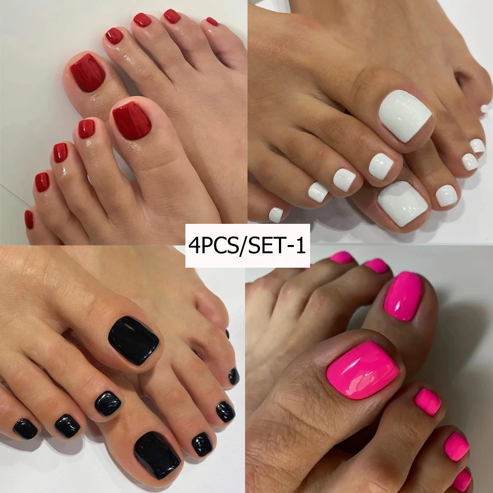 Juego de uñas postizas para dedos de los pies, SET de 96 piezas/4 unidades, cobertura completa, barato