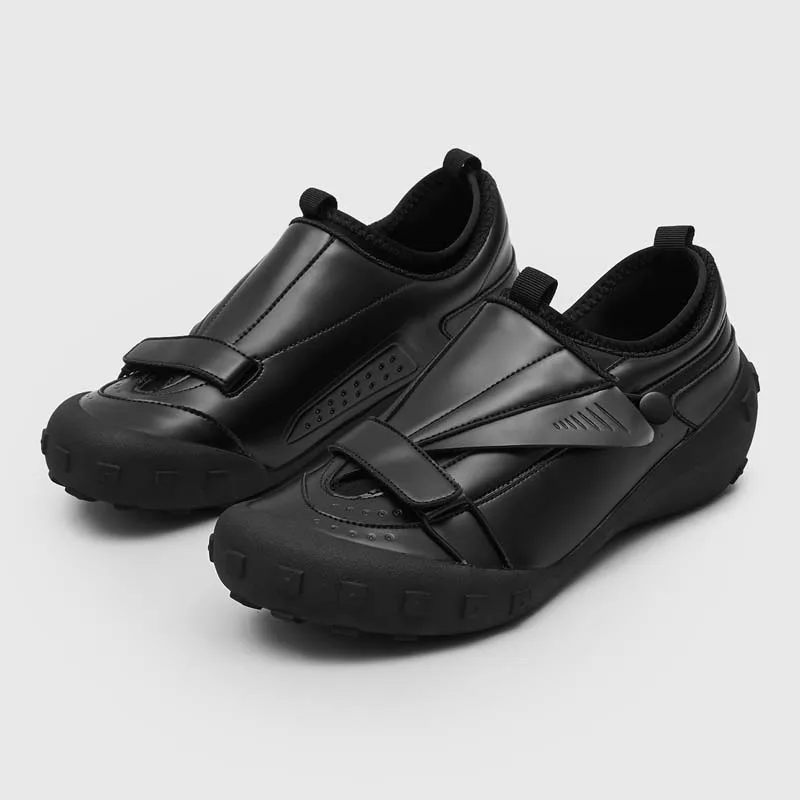 Men Casual Sports Shoes Black Leather Material Velcro Design Anti-slip Durable Outdoor Walking Shoes Sizes 38 - 46 Men Shoes