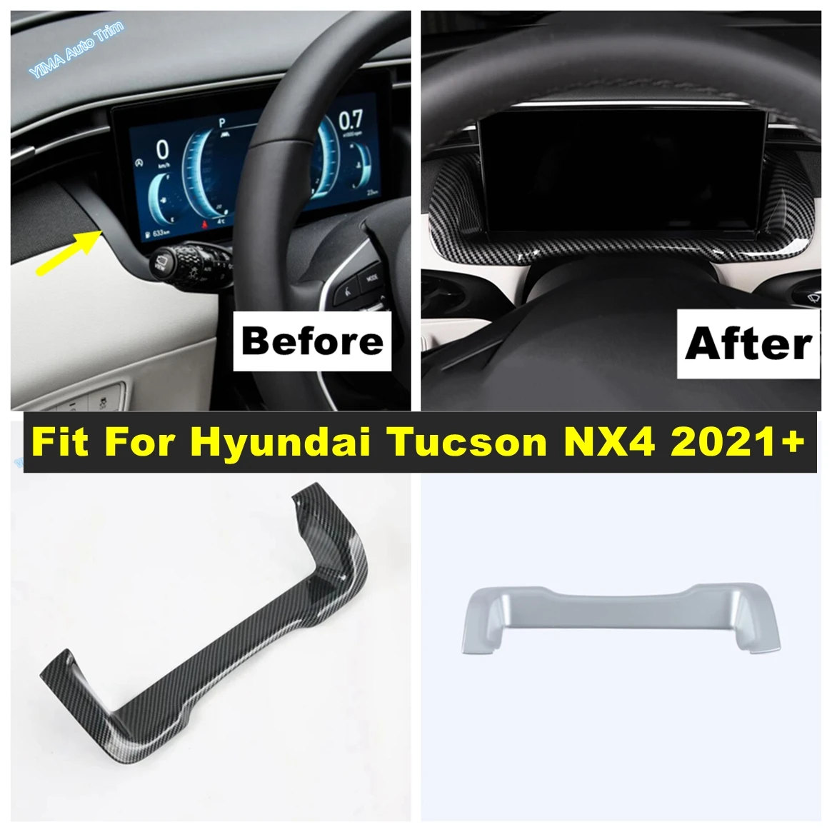 

ABS Car Center Console Dashboard Frame Decor Cover Trim Kit For Hyundai Tucson NX4 2021 - 2024 Carbon Fiber Interior Accessories