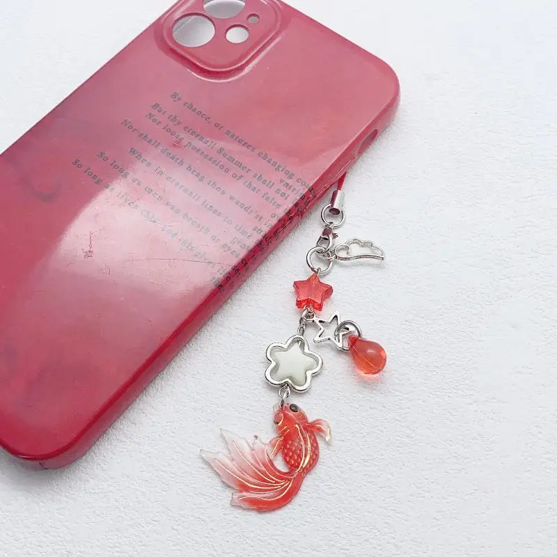Fashion Lovely Lucky Koi Mobile Phone Chain Winged Star Pendant Keychain Women Bags Accessories Gift