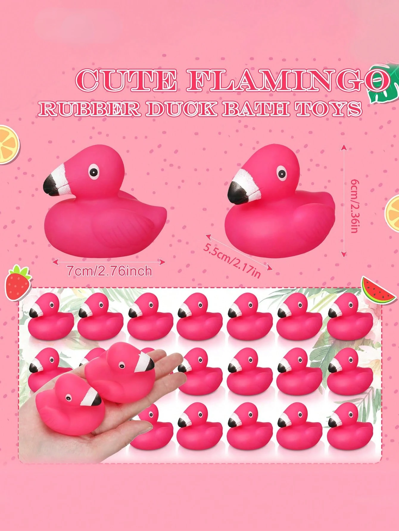 10szt Flamingo Rubber Ducks Mini Rubber Ducks Pink Flamingos Bath Toy Floating Squeak Toy Shower Party Gifts Cake Decorations