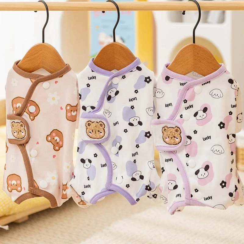 Home Dog Clothes Cartoon Bear Wrap Belly Suit Pet Anti-Cold Pajamas Teddy Four Legs Clothes Puppy Cute Jumpsuits