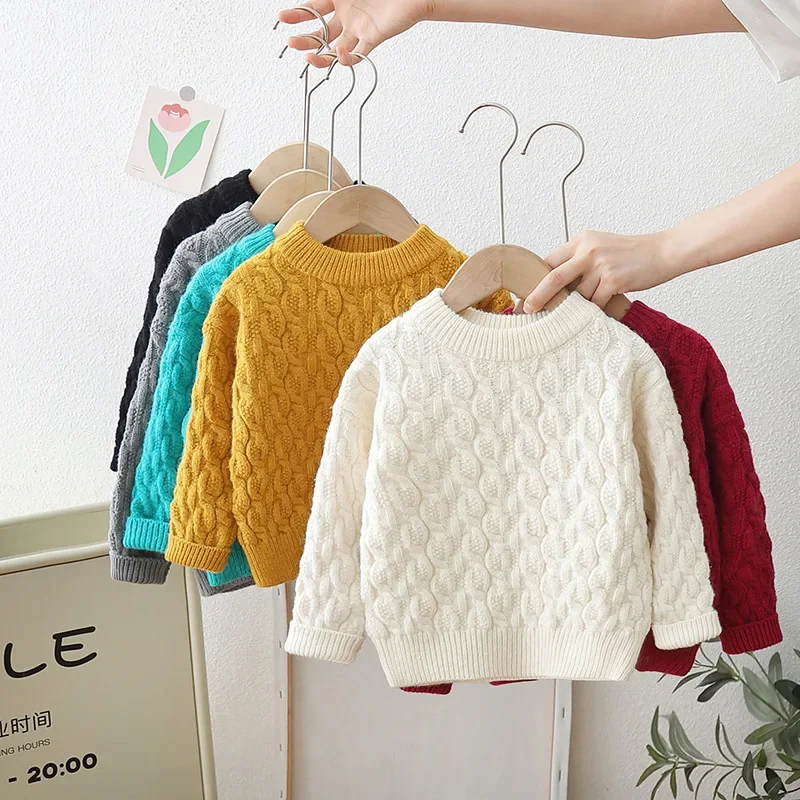 

Candy Color Baby Sweaters Clothes Autumn Casual Long Sleeve Cable-Knit Little Kids Girls Leisure Knitwear O-neck Jumpers HY01021