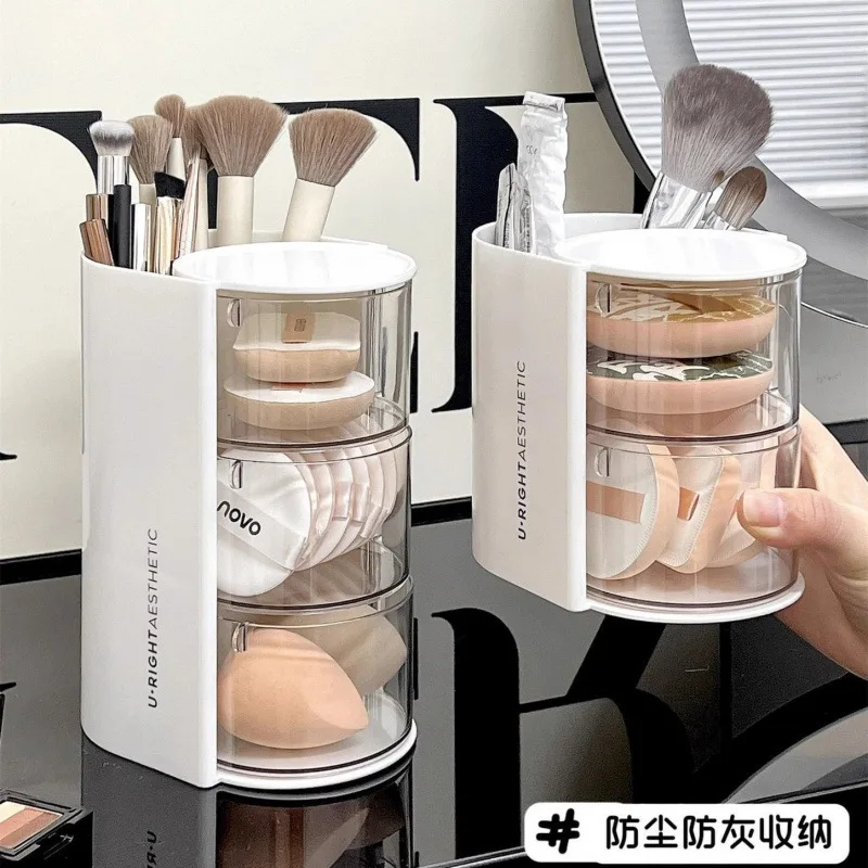 2/3 Tier Rotating Makeup Organizer Holder With Dustproof Lid Clear Acrylic Cosmetic Storage For Brushes Produce Box Clothes