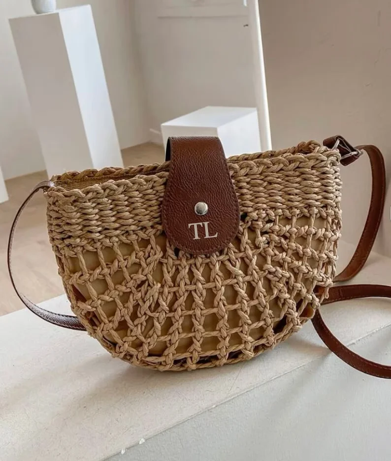 Shoulder Tote Bag Crossbody Straw Bag Beach Bridesmaid Custom Bags Casual Personalised Women's Handbag Wedding Gifts For her