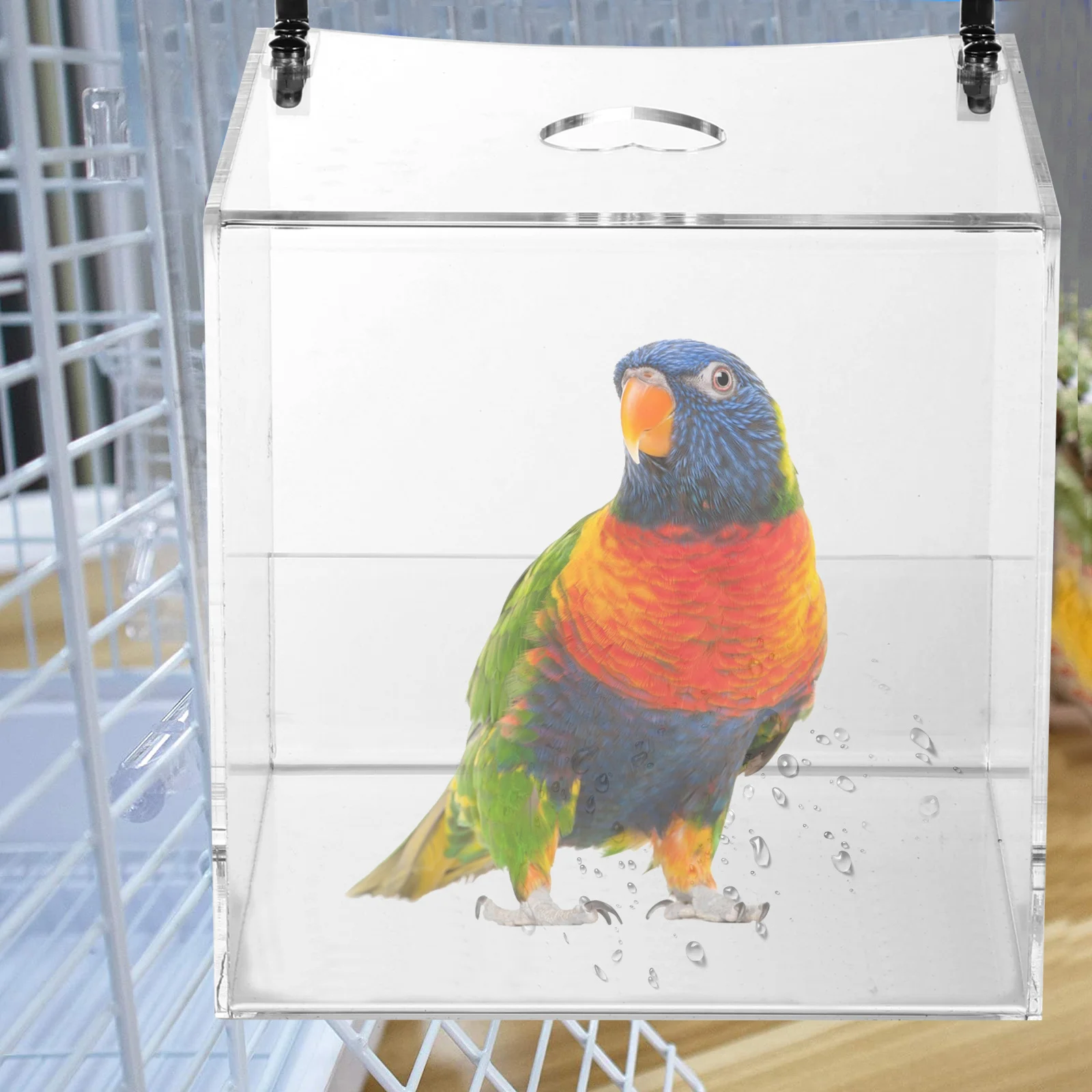 

Bird Bathtub Hanging Transparent Parrots Bath Cube Cage Shower Box Durable Reliable Bird Shower Box Bathing Aid