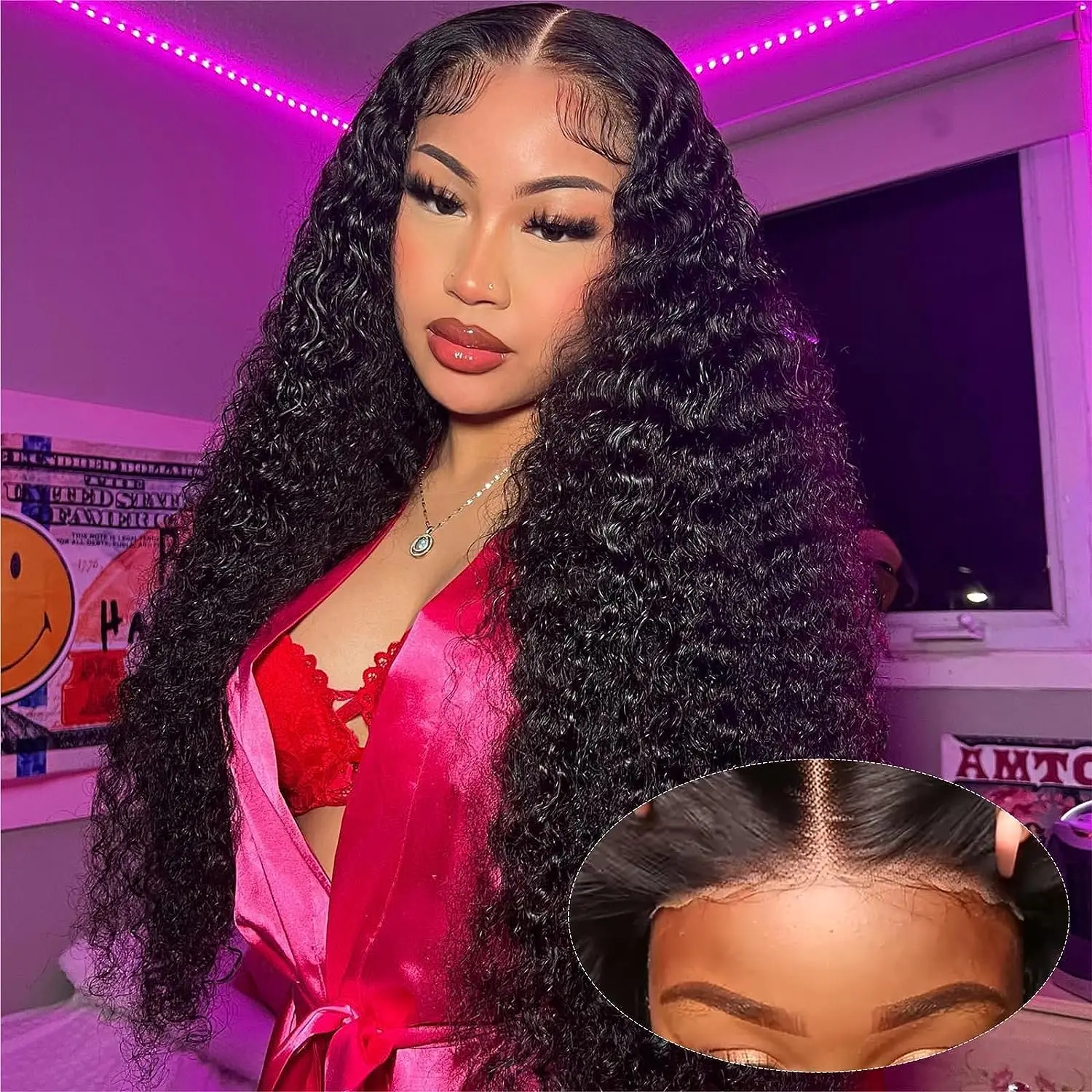 

Glueless Water Wave Wigs Pre Plucked Pre Cut For Beginners Water Wave Wave Lace Front Wigs 5x5 HD Lace Closure Deep Curly Wig