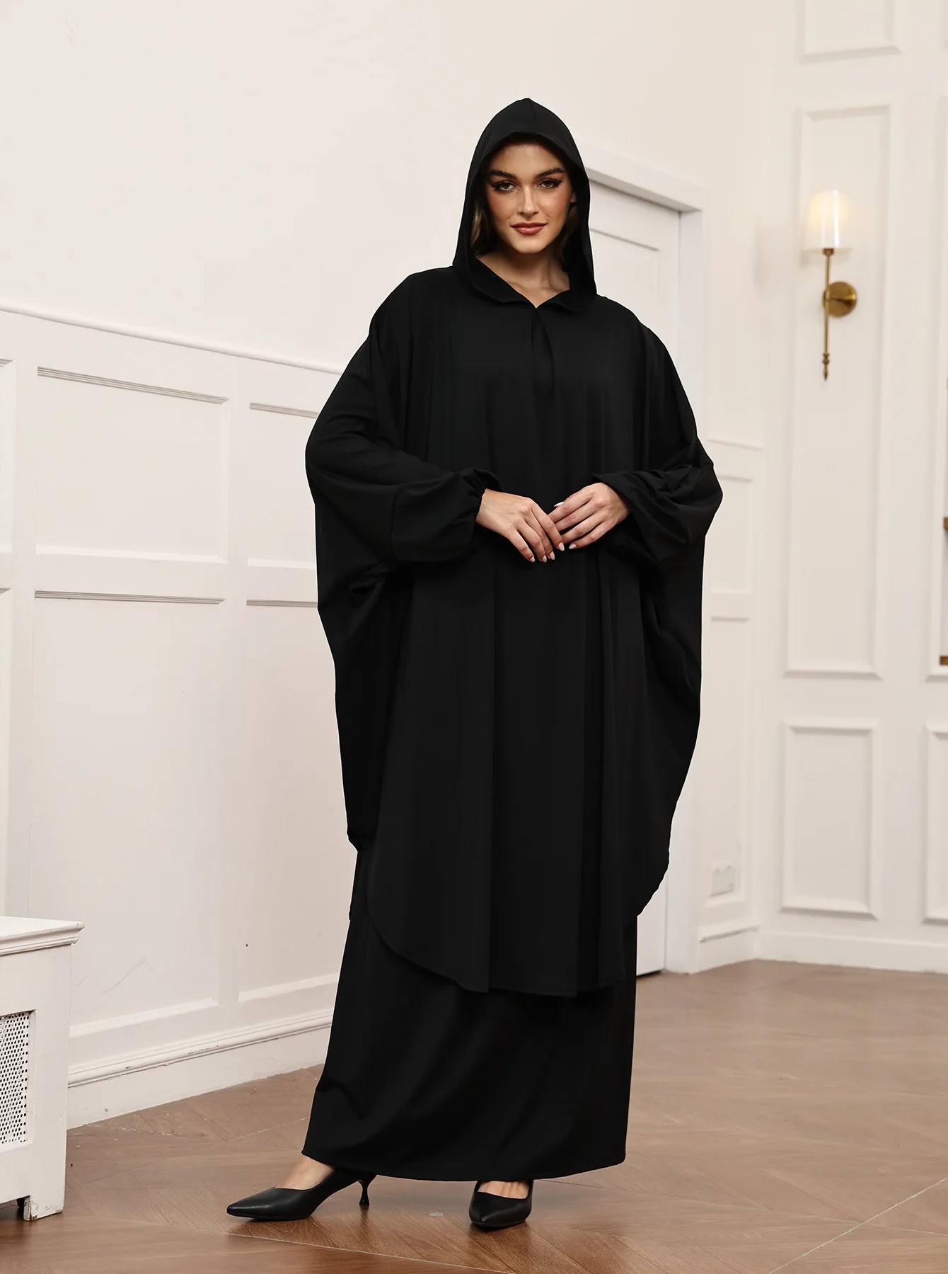 Eid Djellaba Women Prayer Garment 2 Piece Set Long Khimar Dress Muslim Abaya Ramadan Niqab Jalabiya Kaftan Musulman Ensembles