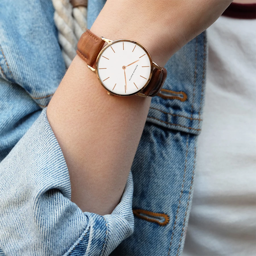 HANNAH MARTIN Top Marke Frauen Wasserdichte Armbanduhren 36mm Mode Luxus Ultra Dünne Leder Kreative Rose Gold Damen Uhren – Detail 12