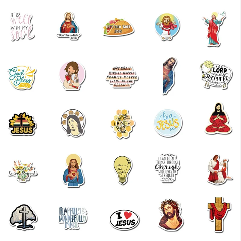 50 PCS Christian God Jesus Faith Cartoon Graffiti Skateboard Notebook Guitar Phone Waterproof Sticker Toy Gift Wholesale