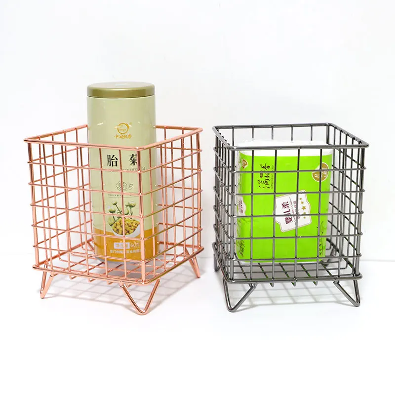 Metal Basket Desk Organizer Iron Basket Makeup Organizer Desktop Storage Basket Home Office Storage Cosmetic Sundries Container