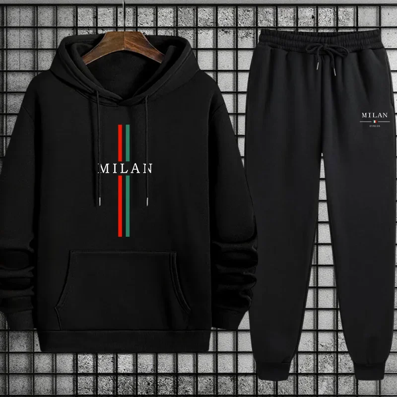

Autumn Milan Fashion Men's Street Style Tracksui Curated Hoodie with Joggers for Urban Exploration and Casual Daily Outfit