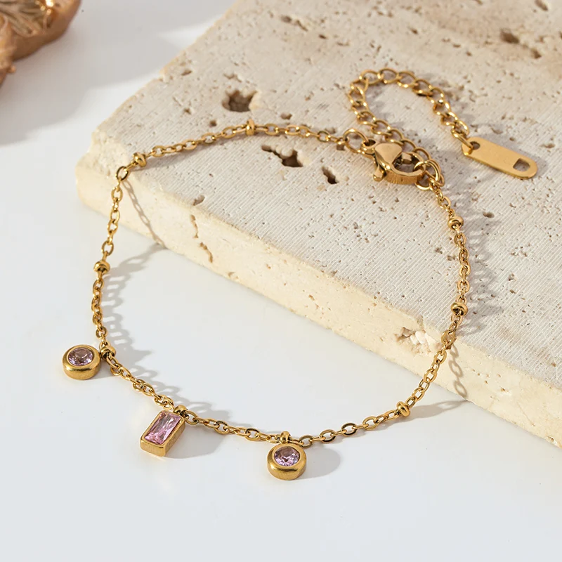 EILIECK 316L Edelstahl Rosa Kristall Zirkon Halskette Armband Set für Damen Trendige Halskette Wasserdichter Schmuck Damengeschenk – Detail 15