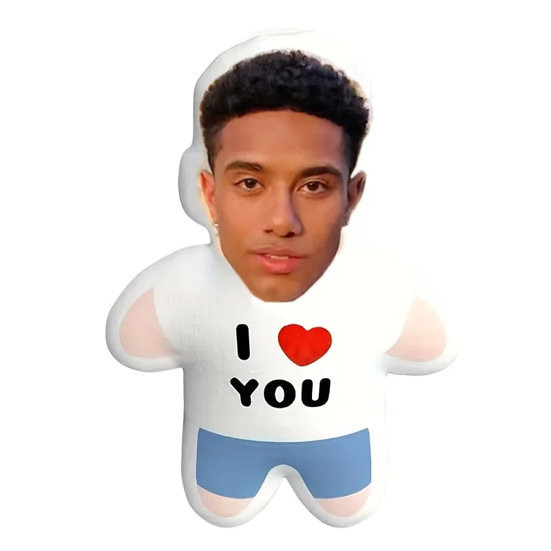 1 Customized 'I Love You' Mini Plush Doll Personalized Photo Throw Pillow, Soft Polypropylene, Unique Living Room and Bedroom