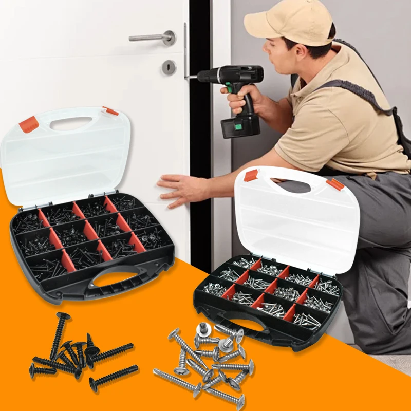 660 قطعة برغي حافر ذاتيًا # 8 # 10 410 برغي من الفولاذ المقاوم للصدأ ذاتي التنصت لصفائح الخشب المعدنية ذاتية الحفر صندوق النجارة