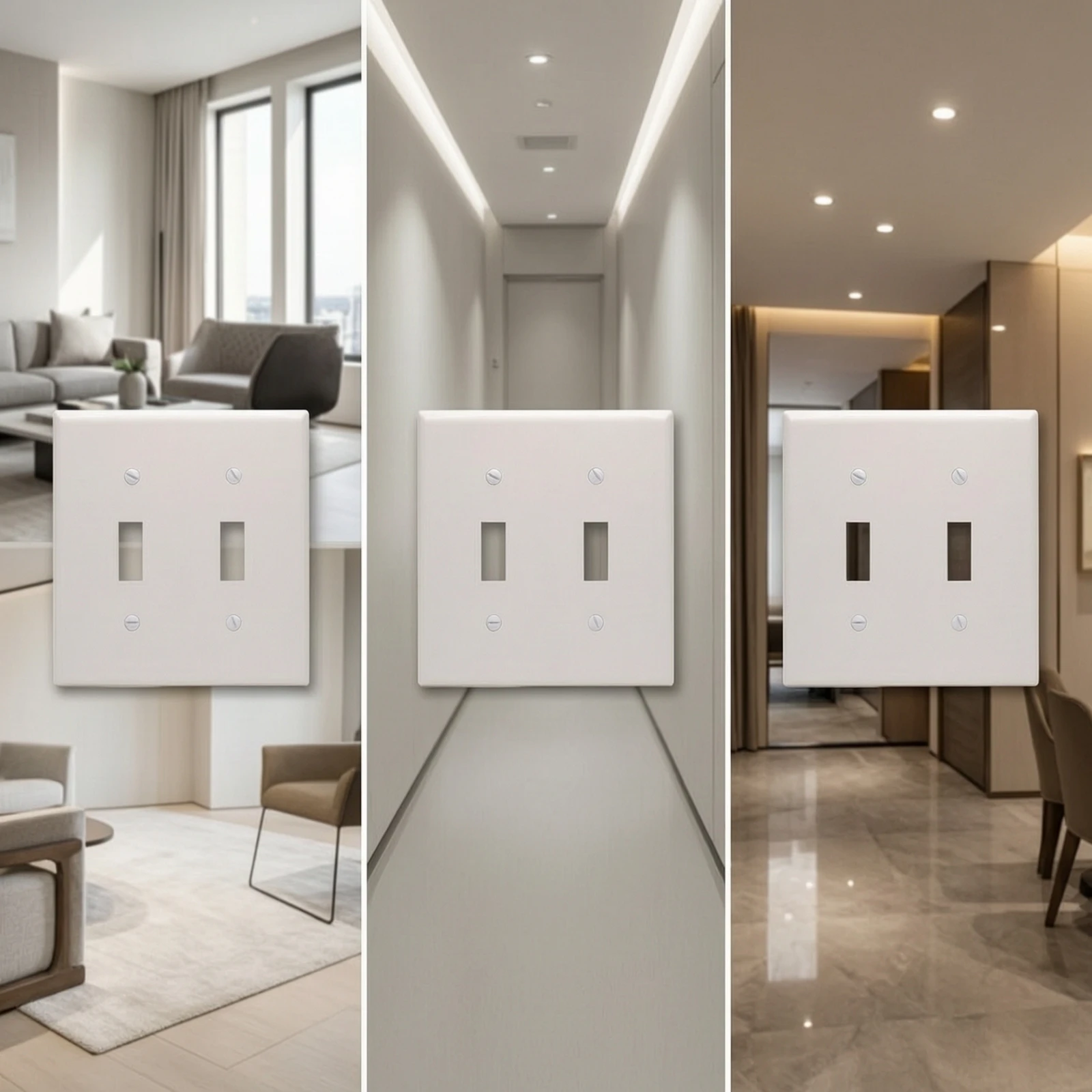 Double Toggle Switch 15A Light Control Switch with Faceplate Two-Gang Wall Plate 20A Smooth Finish for Electricians
