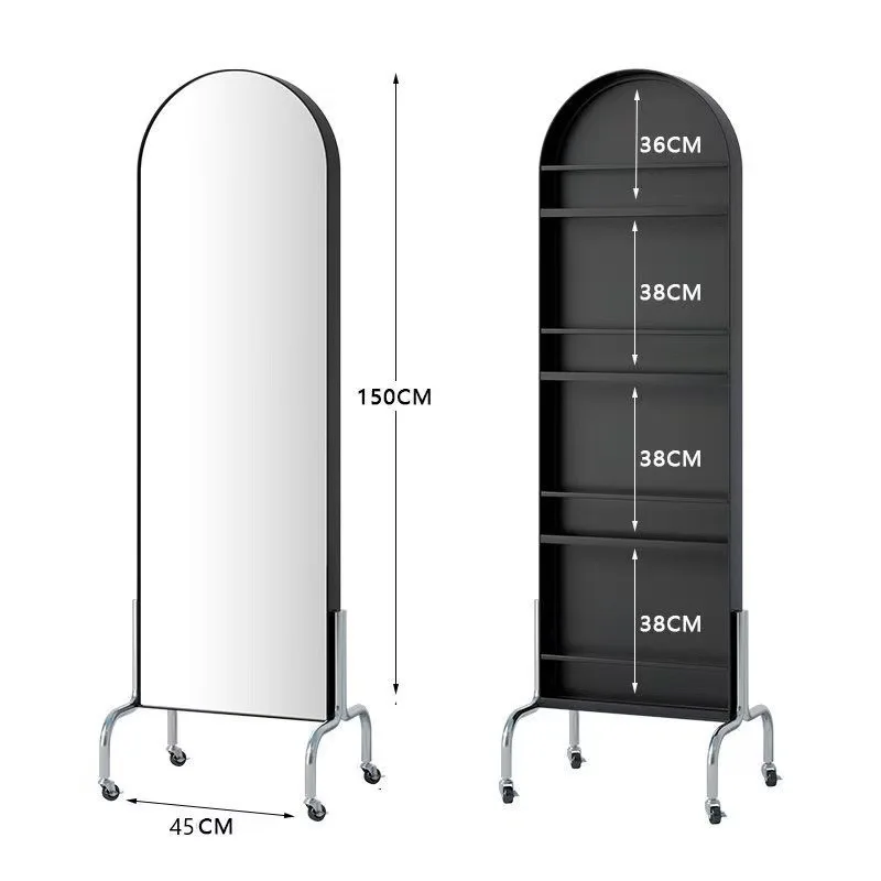 

Movable full-length mirror shelf book newspaper shelf full-length mirror wrought-iron bedroom fitting mirror