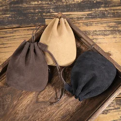 LUOKIR Men's Genuine Leather Coin Purse Simple Vintage Small Card Bag Women's Cowhide Wallet Keys Money Drawstring Storage Bags