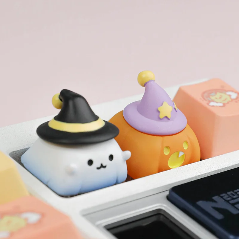 Halloween Themed Ghost Keycap Customized Handmade Cute Pumpkin Keycaps for Mechanical Keyboards Kawaii Key caps ESC Accessories