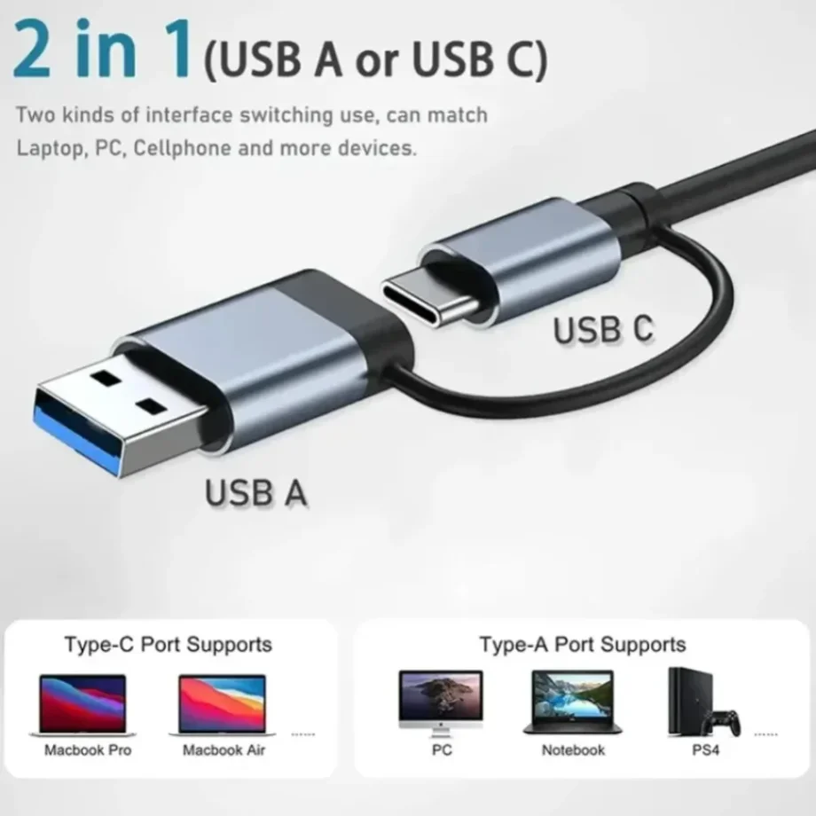 2 in 1 4/5/7/8 Port USB C Expander USB 3 Hub Type C Splitter Type C Dock Multiport Adapter USB Expander for Xiaomi Phone Tablet