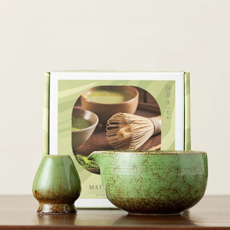 

BespritGift Kiln Matcha Set 2pc Creative Ceramic Bowl Bamboo Brush 100Prong Whisk Japanese Tea Ceremony Song Dynasty Gift Box