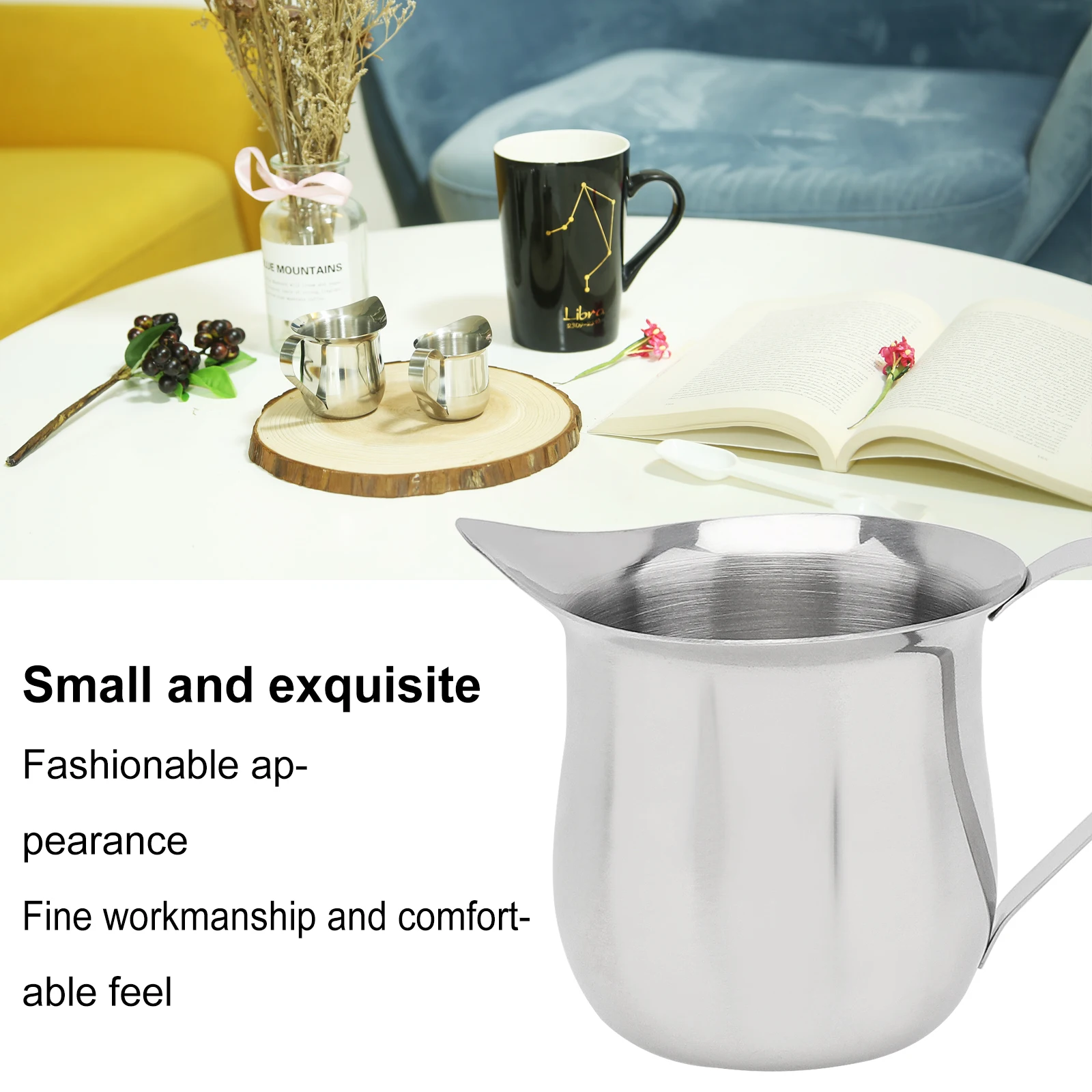 Mini Espresso oncia Flower Cup 2 pezzi in acciaio inox Milk Froth Steamer Cup per caffetteria/panetteria con 2 cucchiai