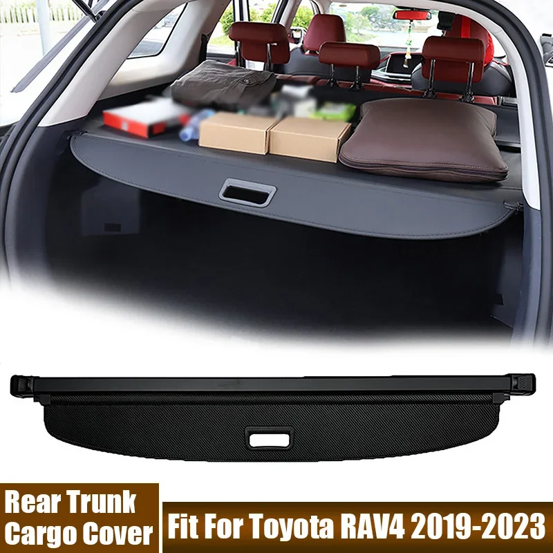 Rear Trunk Cargo Cover Carbon Fiber Rear Trunk Partition Board Retractable Cover Fit For Toyota RAV4 2019-2023 Car Accessories