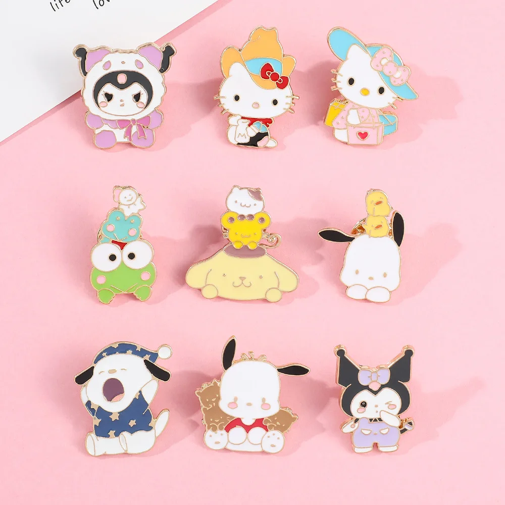 New Sanrio Cute Brooch Anime Action Figures Hello Kitty Cinnamoroll Pochacco Kuromi Backpack Collar Jewelry Toys Children Gifts