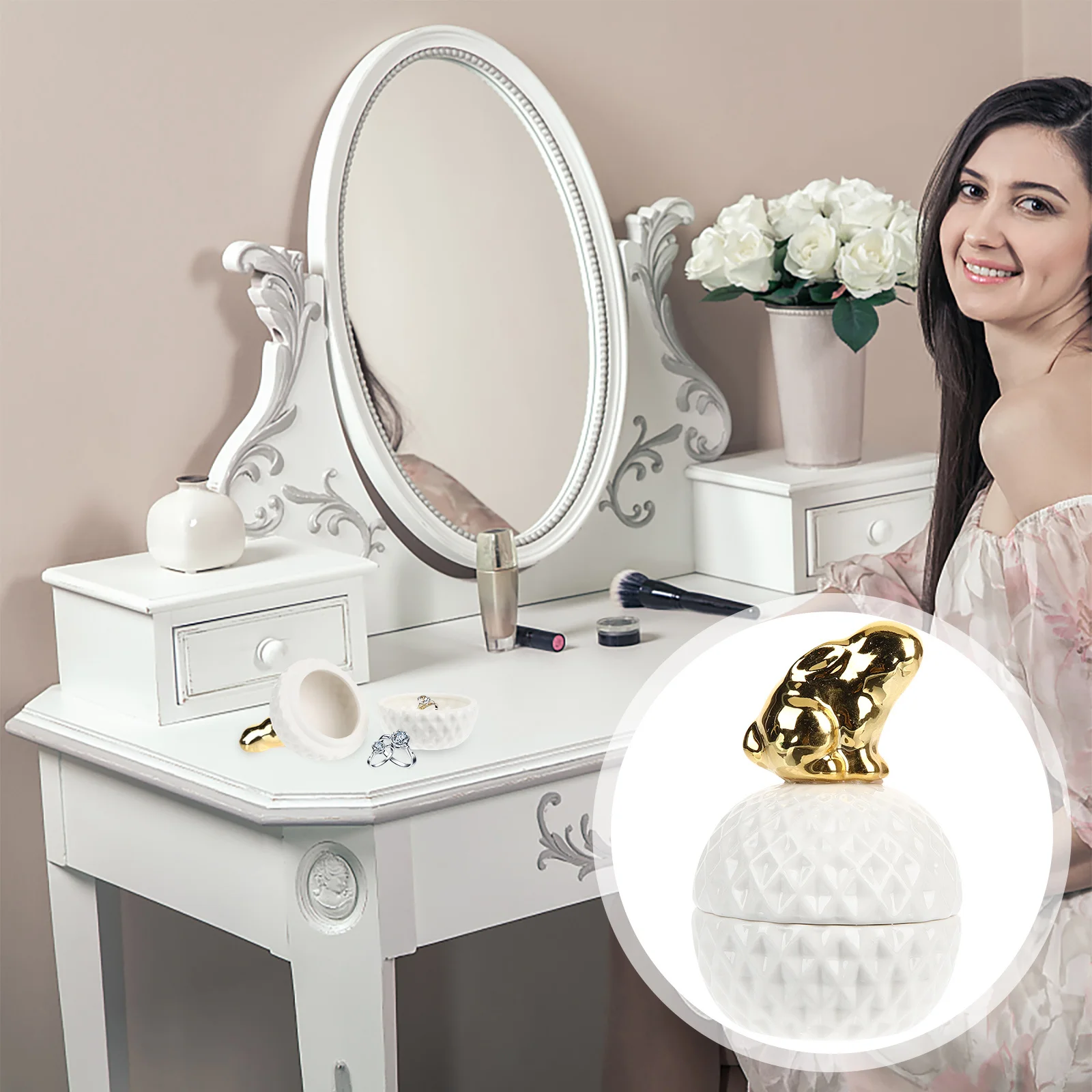 Ceramic Jewelry Storage Case Small Animal Pattern Creative Jewelry Organizer Box Decorative Sundries Holder for Rings Necklaces