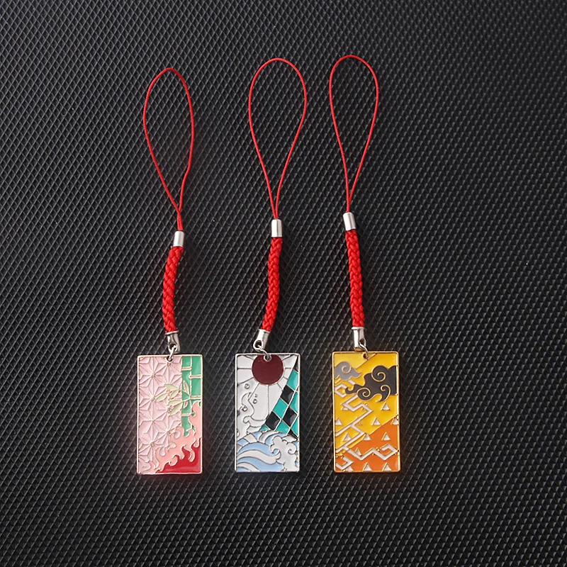 Hot Anime Demon Slayer Metal Keychain Kimetsu no Yaiba Red Rope Enamel Pendant Keyring for Women Men Car Bag Jewelry Accessories