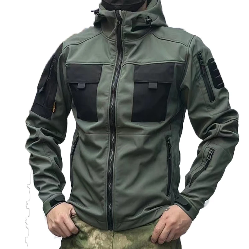 Men's Shark Skin Jackets Tactical Pants Waterproof Hood Coat Combat Hood Camping Trekking Hiking Hunting Trousers