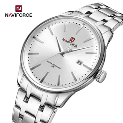 NAVIFORCE-reloj analógico de acero inoxidable para hombre, accesorio de pulsera de cuarzo resistente al agua con calendario, complemento Masculino de marca de lujo perfecto para negocios