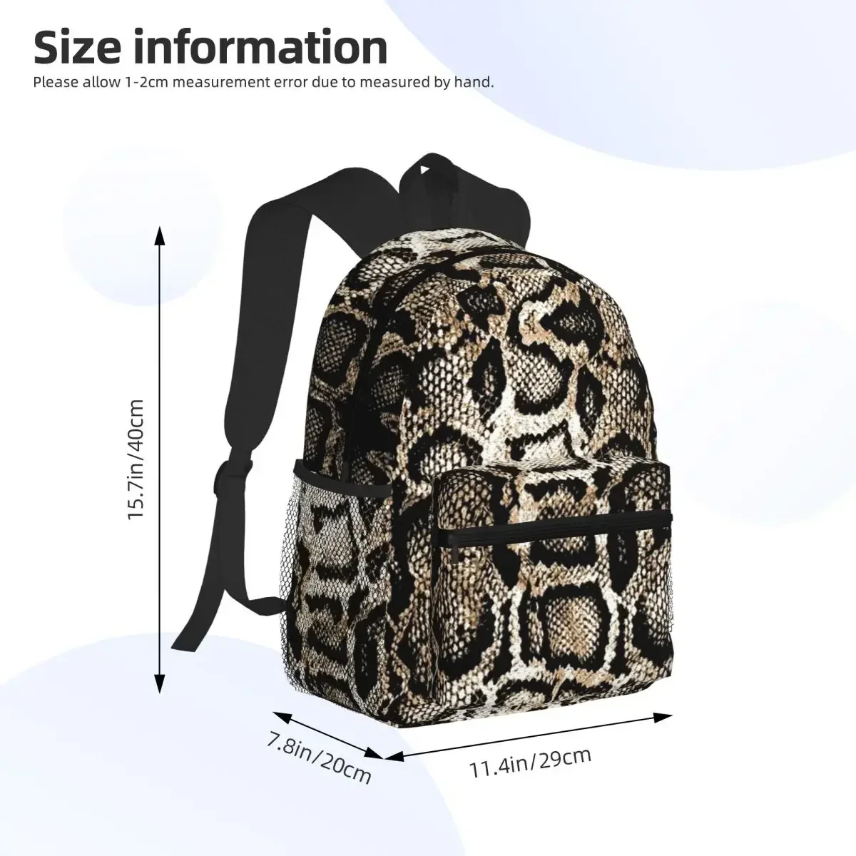 Custom Bag Snake Skin Backpack Daypack Large Capacity Kids BookBag School Bag Shoulder Bags For Men Women