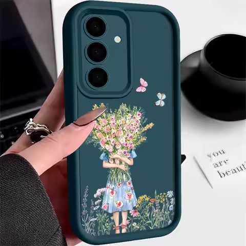 Shockproof Girl Flower Case For Samsung Galaxy S24 S23 S25 Ultra S22 S21 S20 FE A52 A53 A14 A34 A54 A15 A36 A56 A35 A55 5G Cover