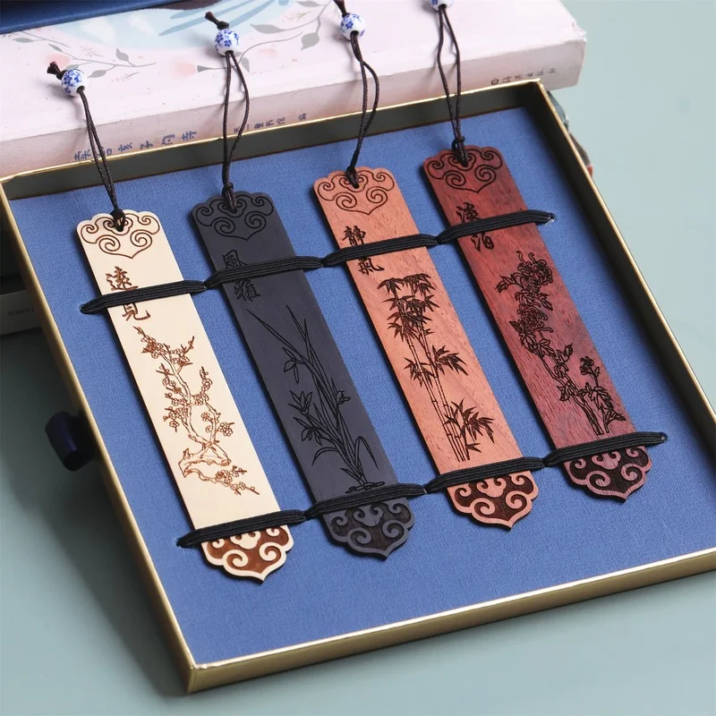 Wooden Bookmark Chinese Style Brass Tassel Pendant Retro Book Clip Metal Pagination Mark Student Gift Stationery Bookmark