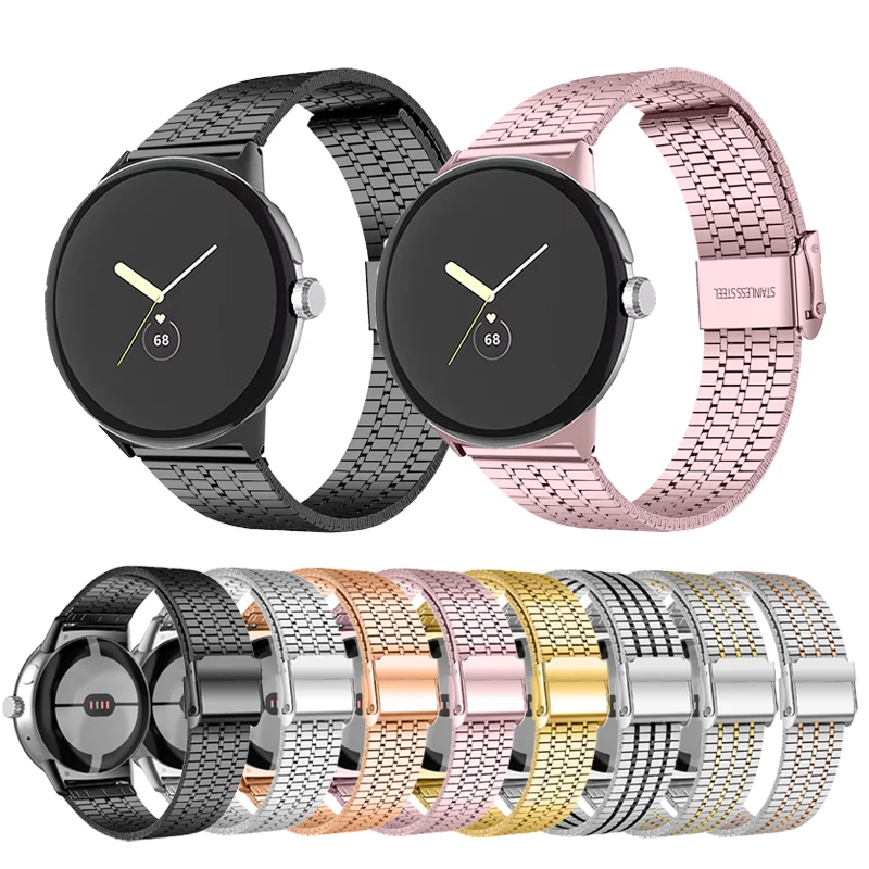 For Google Pixel Watch Straps Stainless Steel Band Double Clasp Seven-bead Metal Watch Band for Pixel Watch Bracelet Accessories