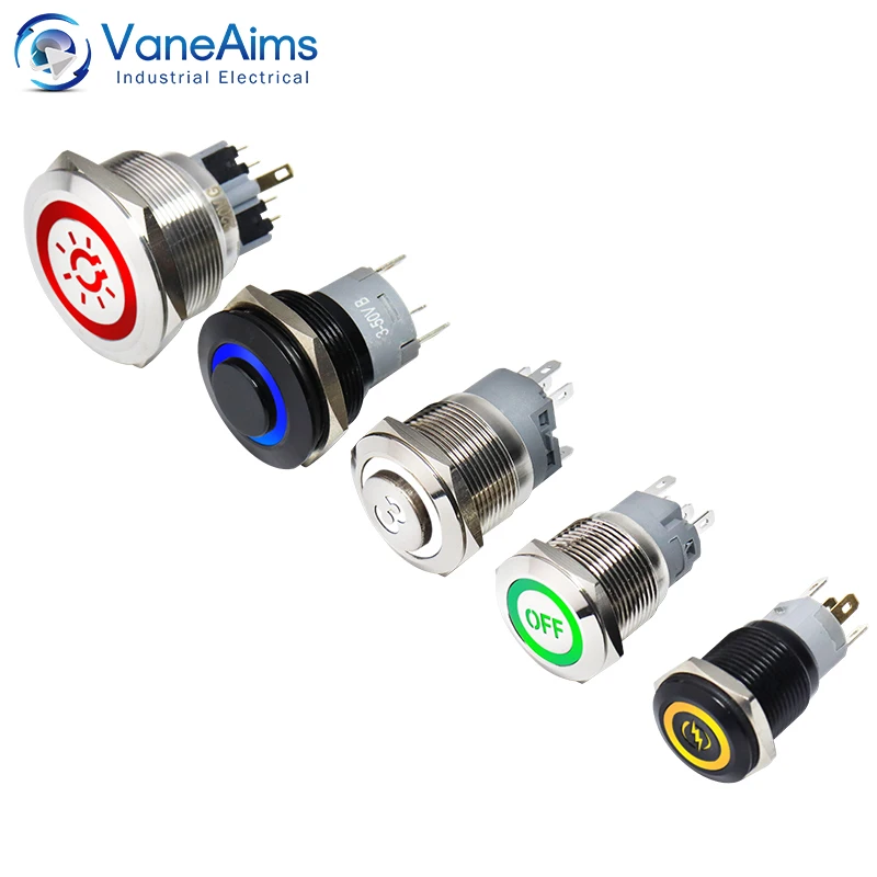 12/16/19/22mm Customization metal button switch Latching/Momentary Led logo light customizable electric switch 12V 220V