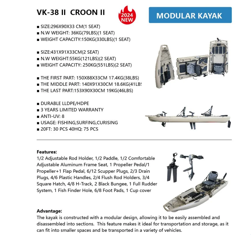 3 in 1 Tandem Fishing Kayak 13.8FT Modular Pedal/Paddle/Motor Ready Non-Inflatable 2 Seater Boat with Adjustable Seats