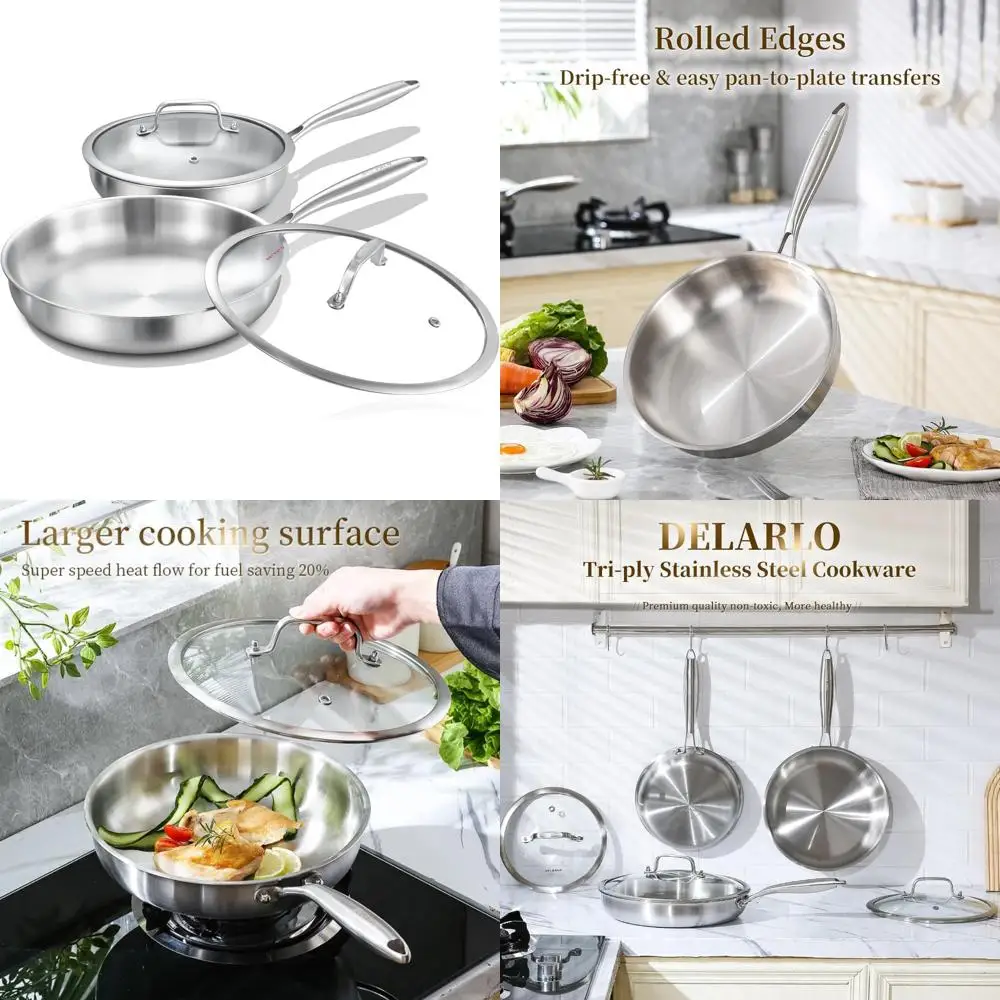 

Набор сковородок из нержавеющей стали с крышкой, индукционные сковороды 8 и 12 дюймов, сковорода шеф-повара, набор кастрюль и сковородок для кухни