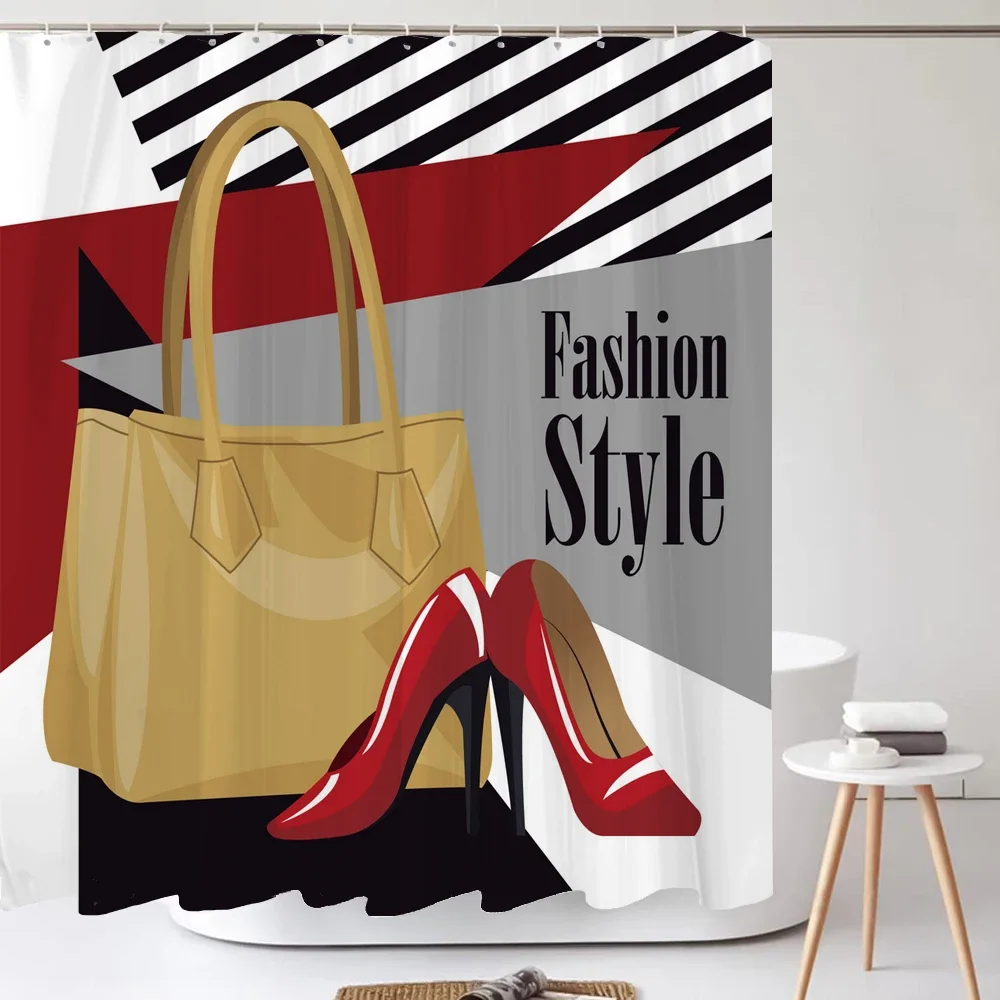 Fashion High Heels Perfume Shower Curtain Printed Polyester Fabric Sexy Woman Bathroom Curtains Washable Cortinas Home Decor