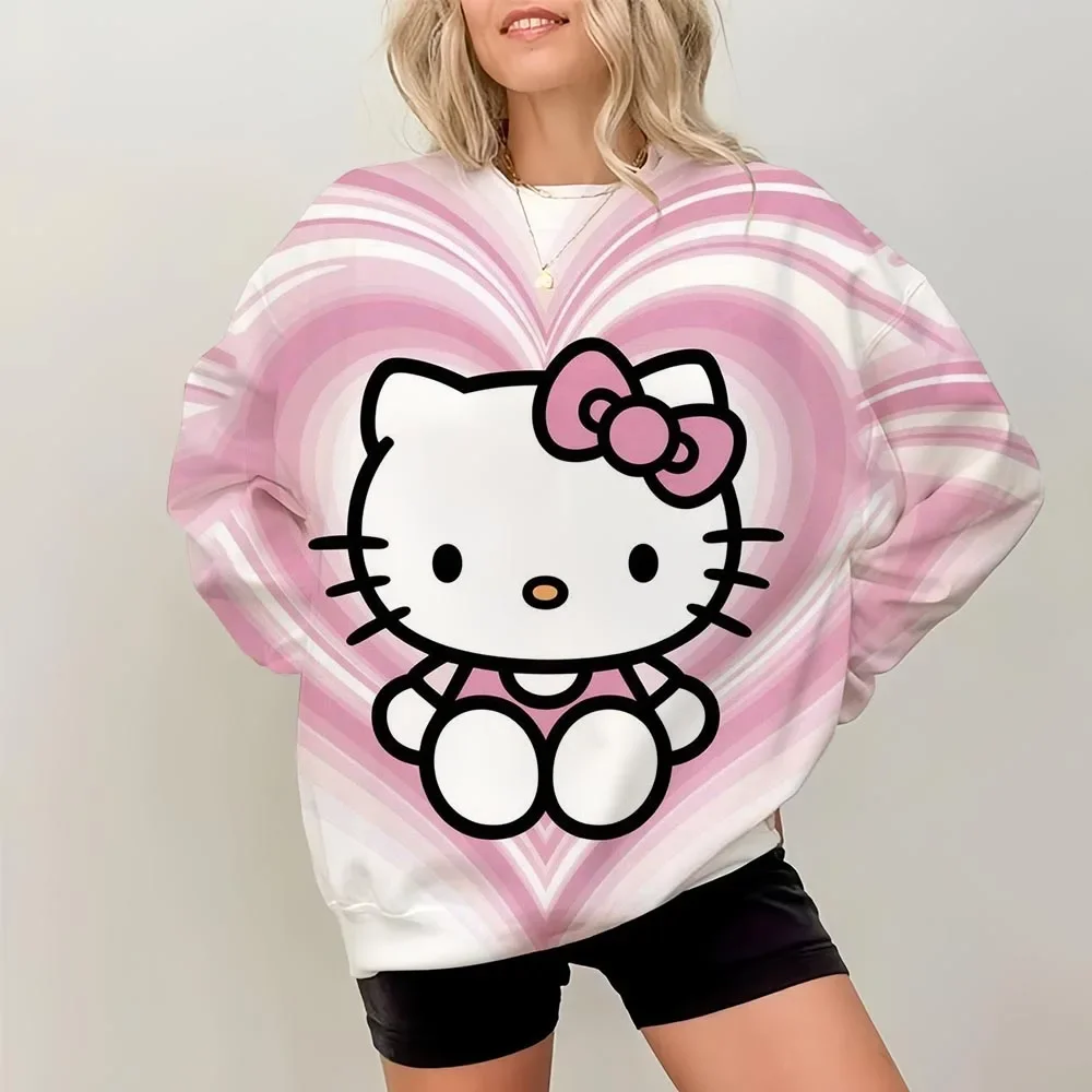 Women Fashion Comfortable Hoodies Autumn Hello Kitty Cute print Hoodie Female Casual Round Neck hoodie Pullover Tops Streetwear