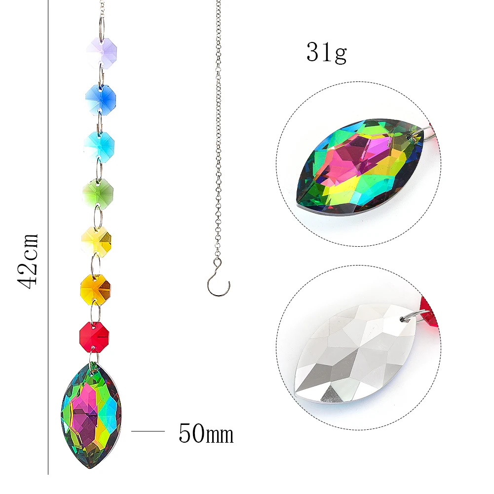 A String of Rainbow Octagonal Beaded Eye Colorful Crystal Pendant Hanging Suncatchers Christmas Home Decoration Accessories