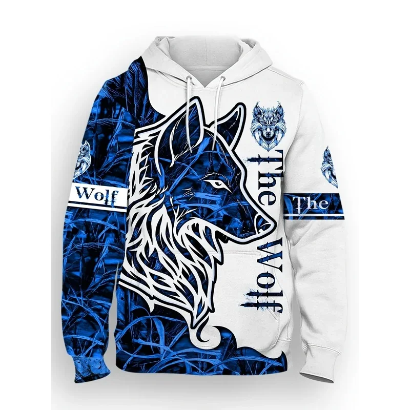 Fashionable men's autumn personalized wolf print soft and comfortable hooded sweatshirt outdoor street style clothing