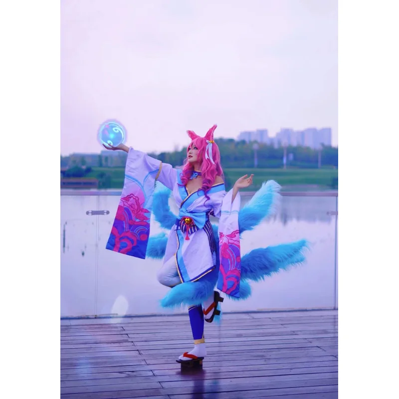 ss13Ahri コスプレ衣装アニメゲーム LOL スピリットブロッサムリーグ・オブ・レジェンドドレス女性ガールウィッグハロウィンパーティーセクシーな着物 Su