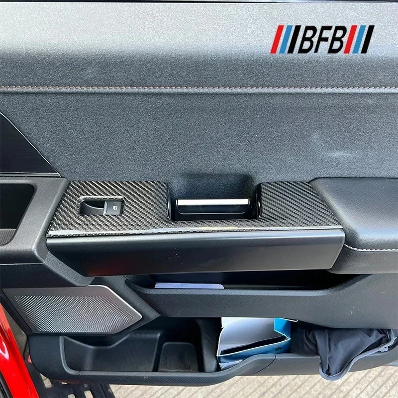 

For Ford Raptor F150 Real Dry Carbon Fiber Rear Door Lift Window Handle Panel Cover Interior Modification Accessories 2022-2026